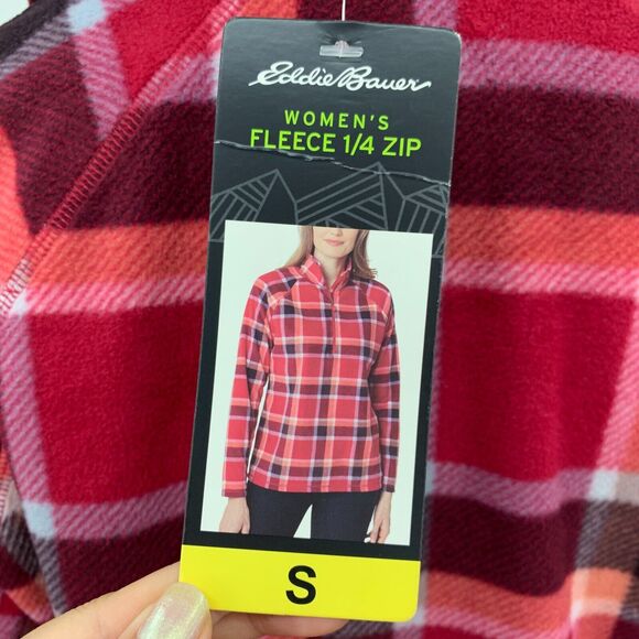 Eddie Bauer Venture Sweater Womens S Small Dark Berry Plaid Quarter Zip Fleece - Picture 7 of 16